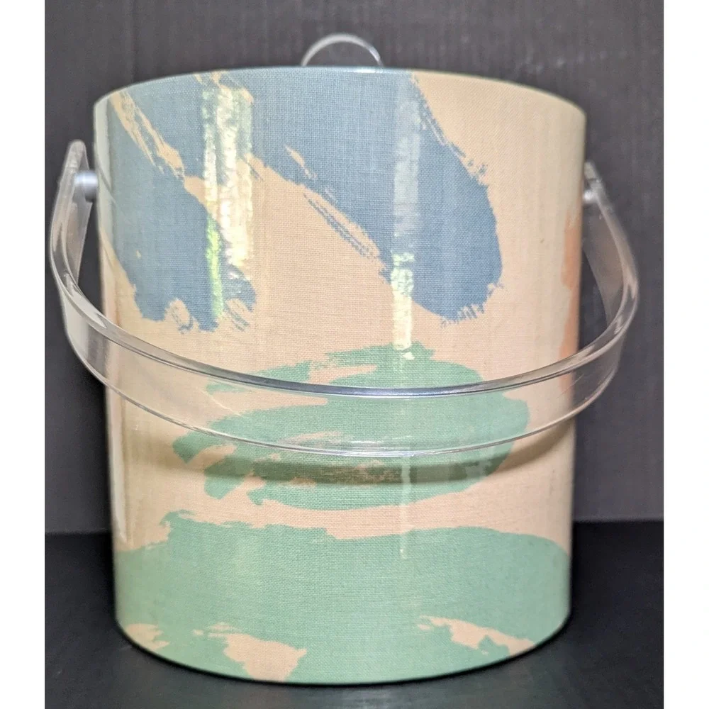 Vintage Lucite & Vinyl Insulated Ice Bucket w/Lid Color Splash Pattern